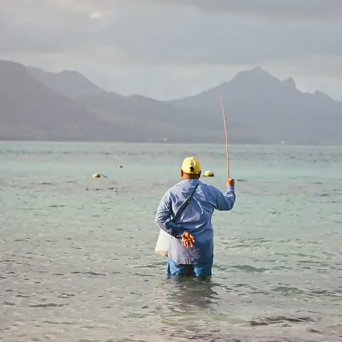 Pêche à la ligne dans le lagon, île Maurice